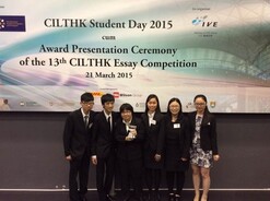 Our students NG Cheuk Hei, CHOW Chi Shing, WONG Stephanie (team leader), LEUNG Yuen Lam, LI Fengting and their supervisor Dr. M. SONG (From left to right)